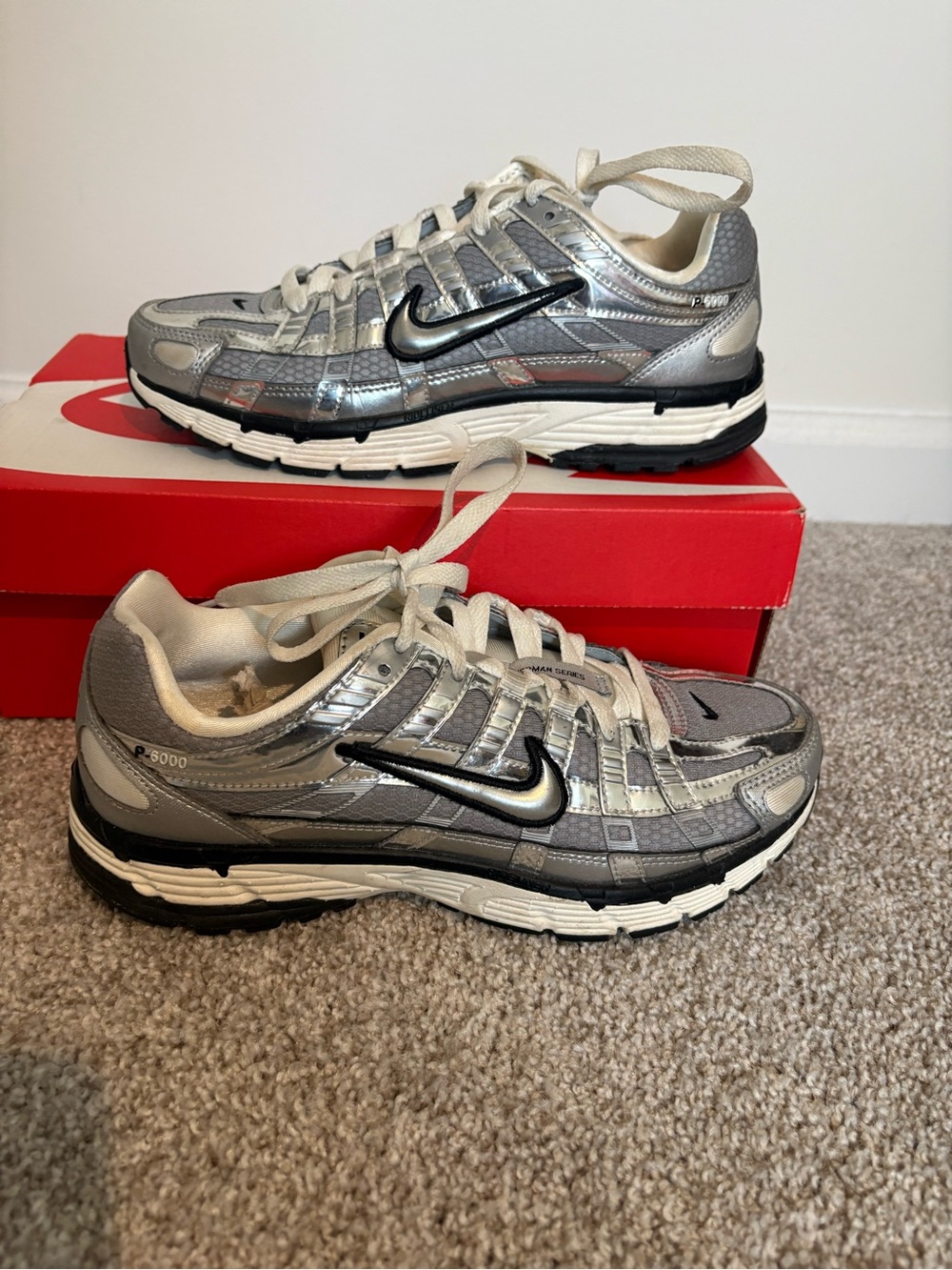 Nike P 6000 Silver Black Athletic Sneakers
